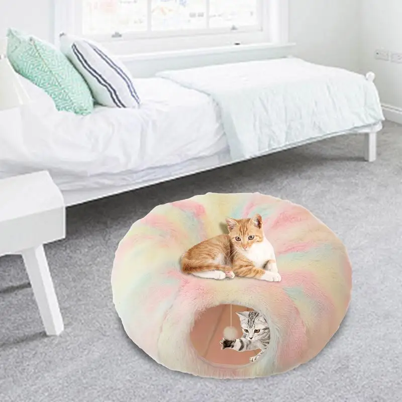 Tunnel Bed For Indoor Cat Donut Tunnel Plush Tunnel Cat Beds Donut Cat Cave Warm Washable Pet Supplies Soft Cat Couch For Cats