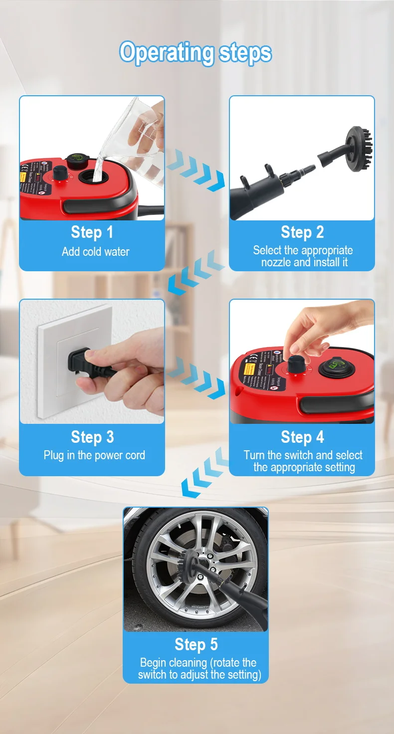 Dampfreiniger mit Hochdruck und -temperatur, Handgehaltener Dampfmopp für Gewerbe und Haushalt, Klimaanlagen, Dunstabzugshauben, Auto- und Jet-Reinigung – Detail 3