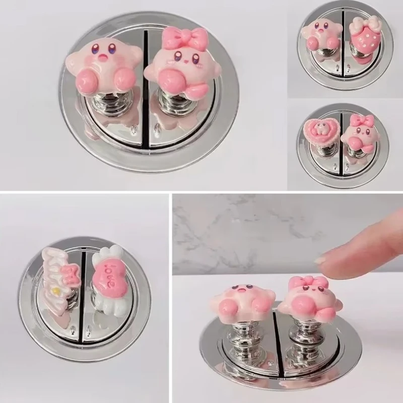 

Прижимная кнопка для унитаза Kirby для женщин и девочек, кавайное украшение для ванной комнаты, креативный мультяшный резервуар для смыва воды, липкая кнопка