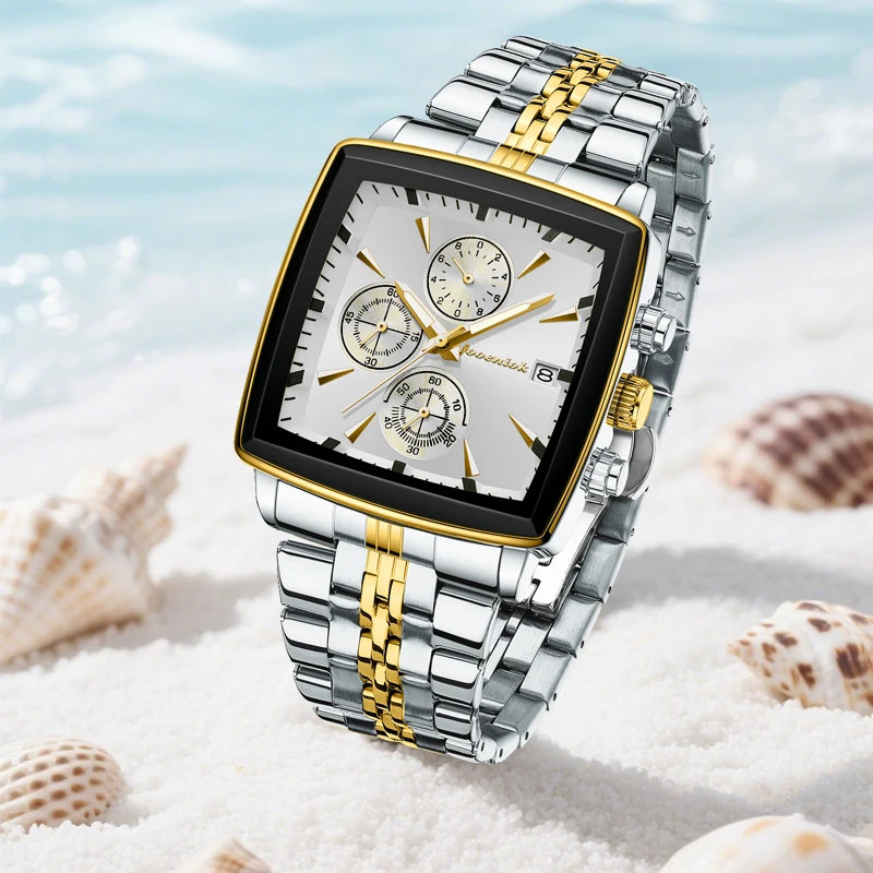 2025 Новые роскошные повседневные часы, лучший бренд, модный квадратный циферблат, календарь из нержавеющей стали, светящиеся водонепроницаемые мужские часы, мужские часы + коробка