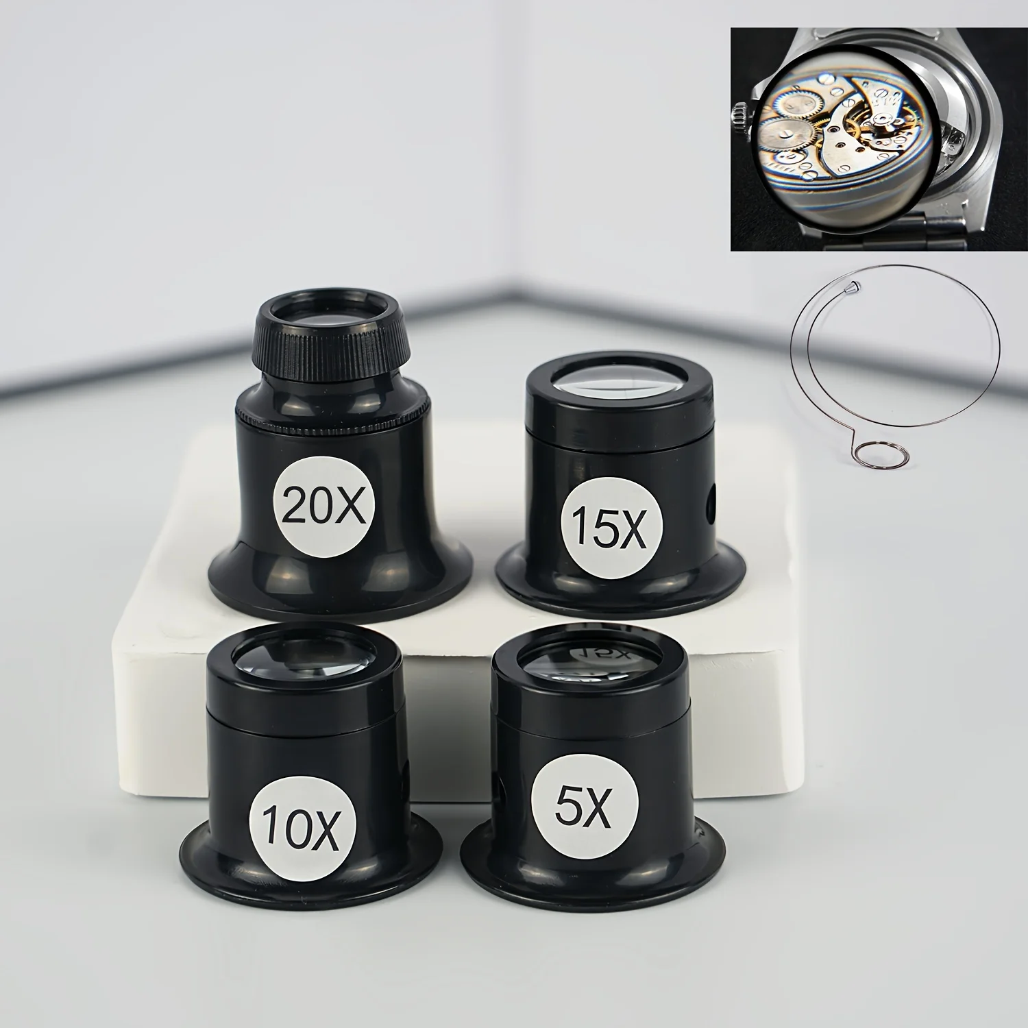 

4pcs Watch Magnifier Set - 5X-20X Glass Loupes for Jewelry & Watch Repair, Ergonomic, Alloy & Plastic, for Engraving& Inspection
