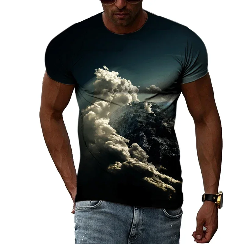 Summer Natural Landscape 3D Printing T-shirt Personality Trend Boy Round Neck Short-Sleeved Fashion Casual Men\'s T-shirt Top