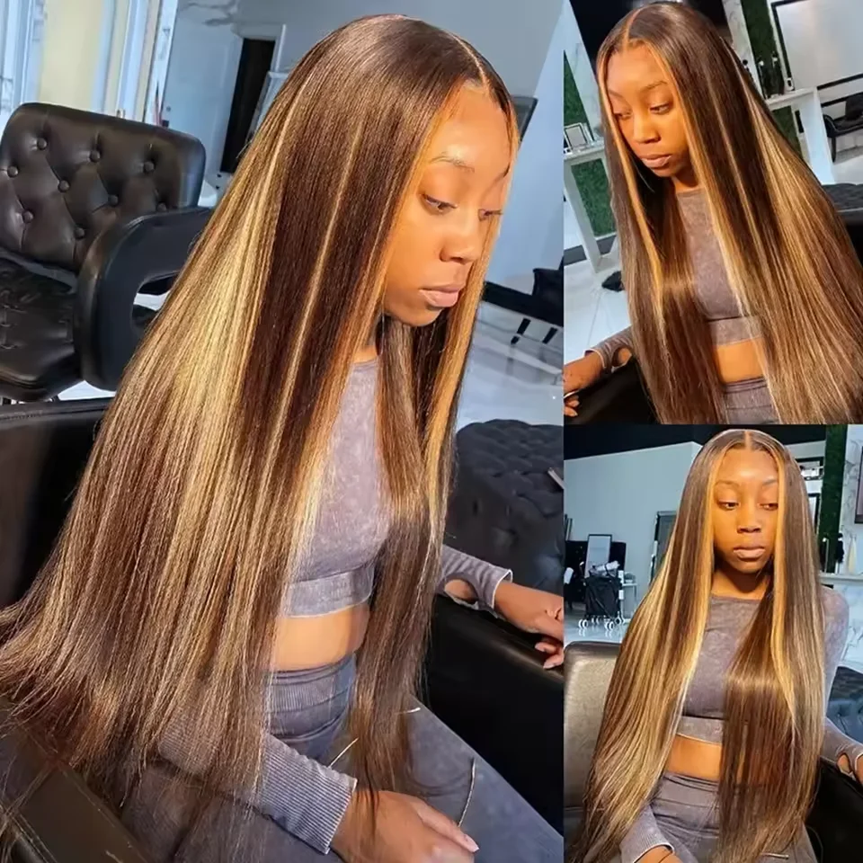 

40 46 дюймов P4/27 Выделите прямые 13x6 13x4 HD Прозрачные кружевные фронтальные парики человеческие волосы плотность 200 бразильские человеческие волосы