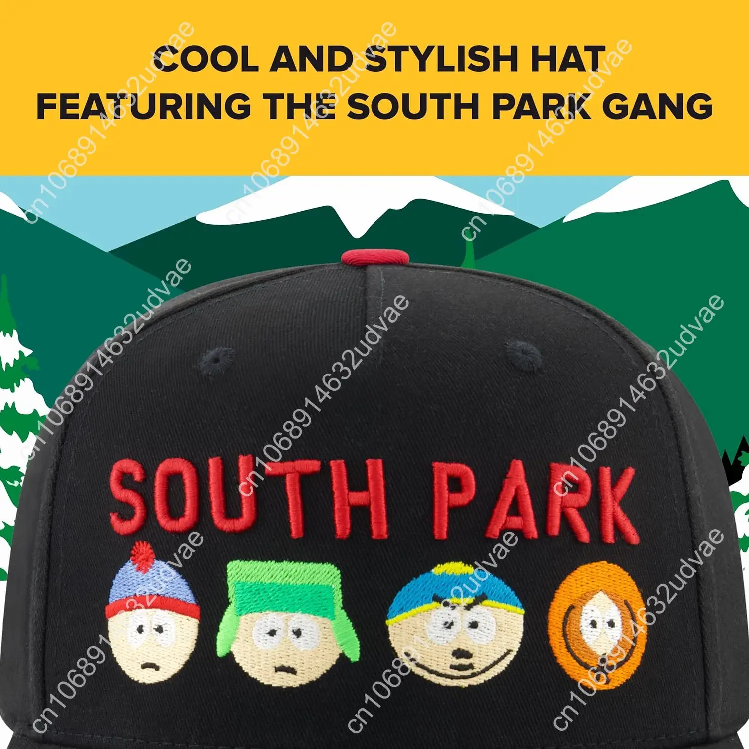 Concept One South Park Gang 8-bit Style Adjustable Snapback Baseball Hat with Flat Brim