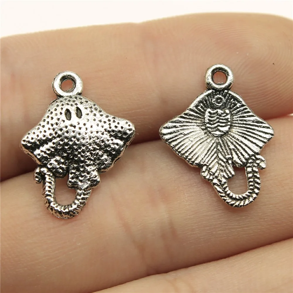 WYSIWYG 20pcs 21x13mm Charms Stingray Fish Mobula Antique Silver Color Making Pendant Fit Vintage Manta Ray Charms