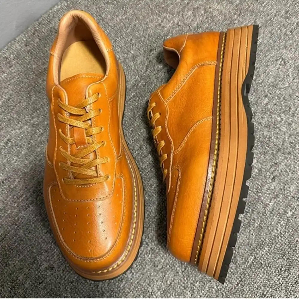 Handcrafted Cognac Leather Classic Platform Sneaker – Superior Craftsmanship