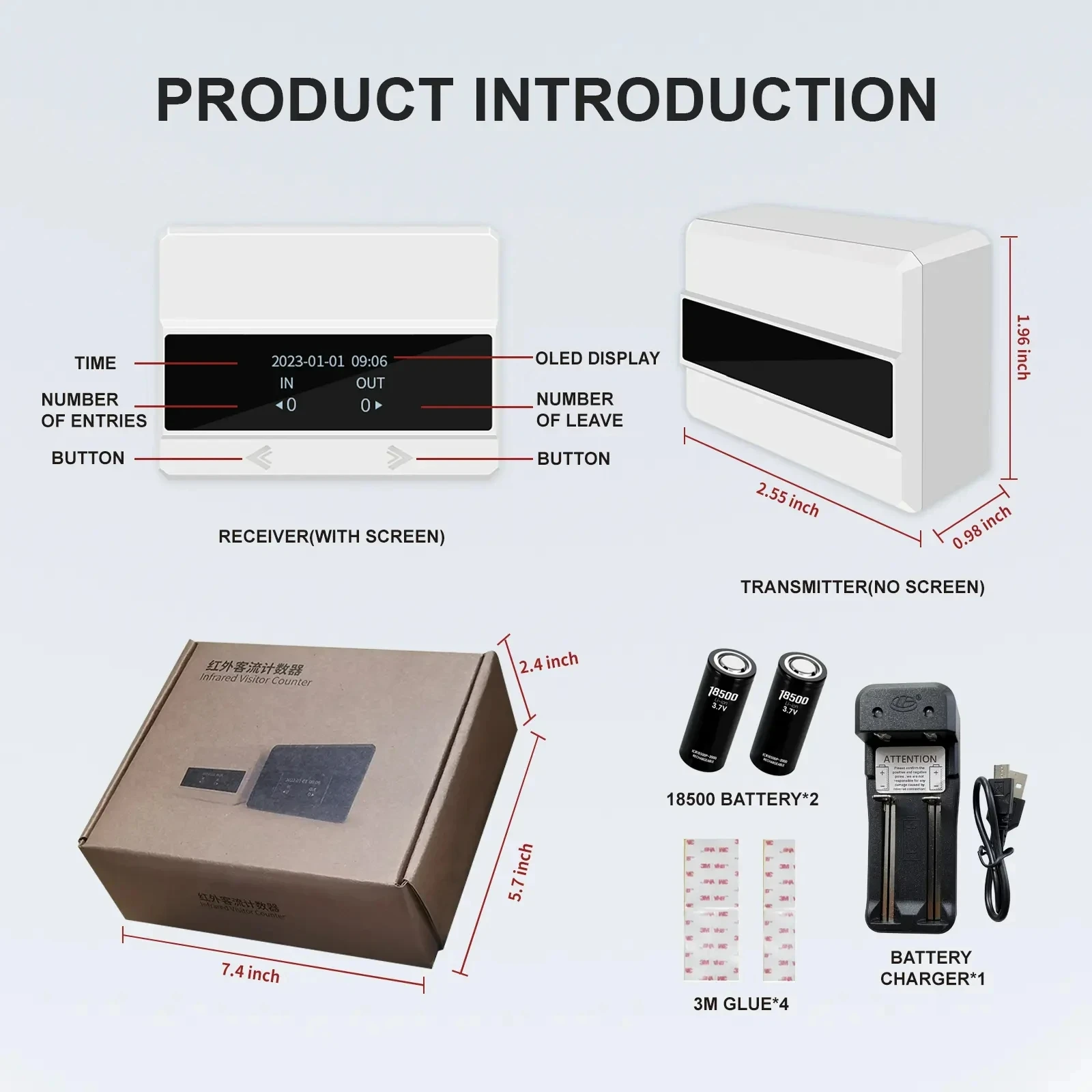 Compteur de trafic infrarouge WiFi, utilisation intérieure, compteur de personnes numérique automatique, écran tactile LED, analyse de la collecte des données