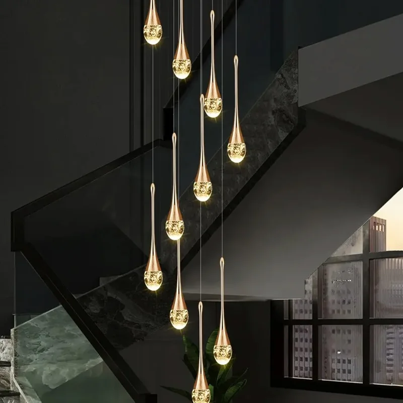 Imagem -04 - Lustre Dourado Moderno para Villa Luz Suspensa Doméstica Lustre Dourado do Sótão Cristal Criativo Minimalista Lâmpada Pendente da Escadaria