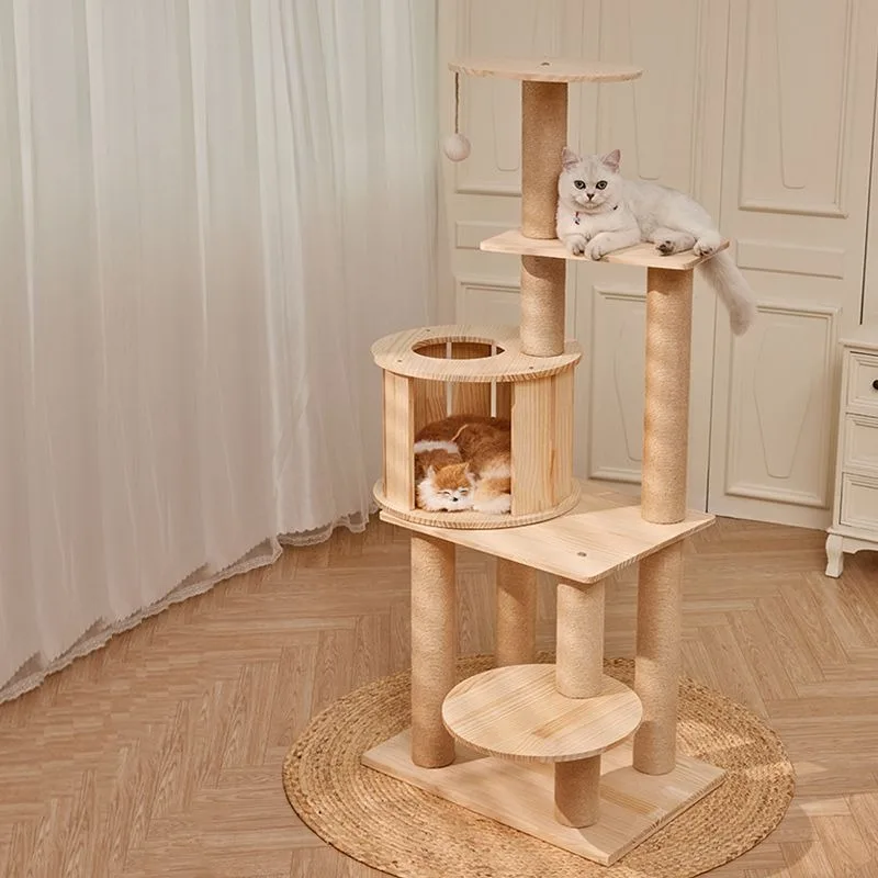 All-solid Wood Multi-layer Cat Climbing Frame Multi-functional Wooden Cat Frame Solid Wood Cat Bed Multi-cat Villa