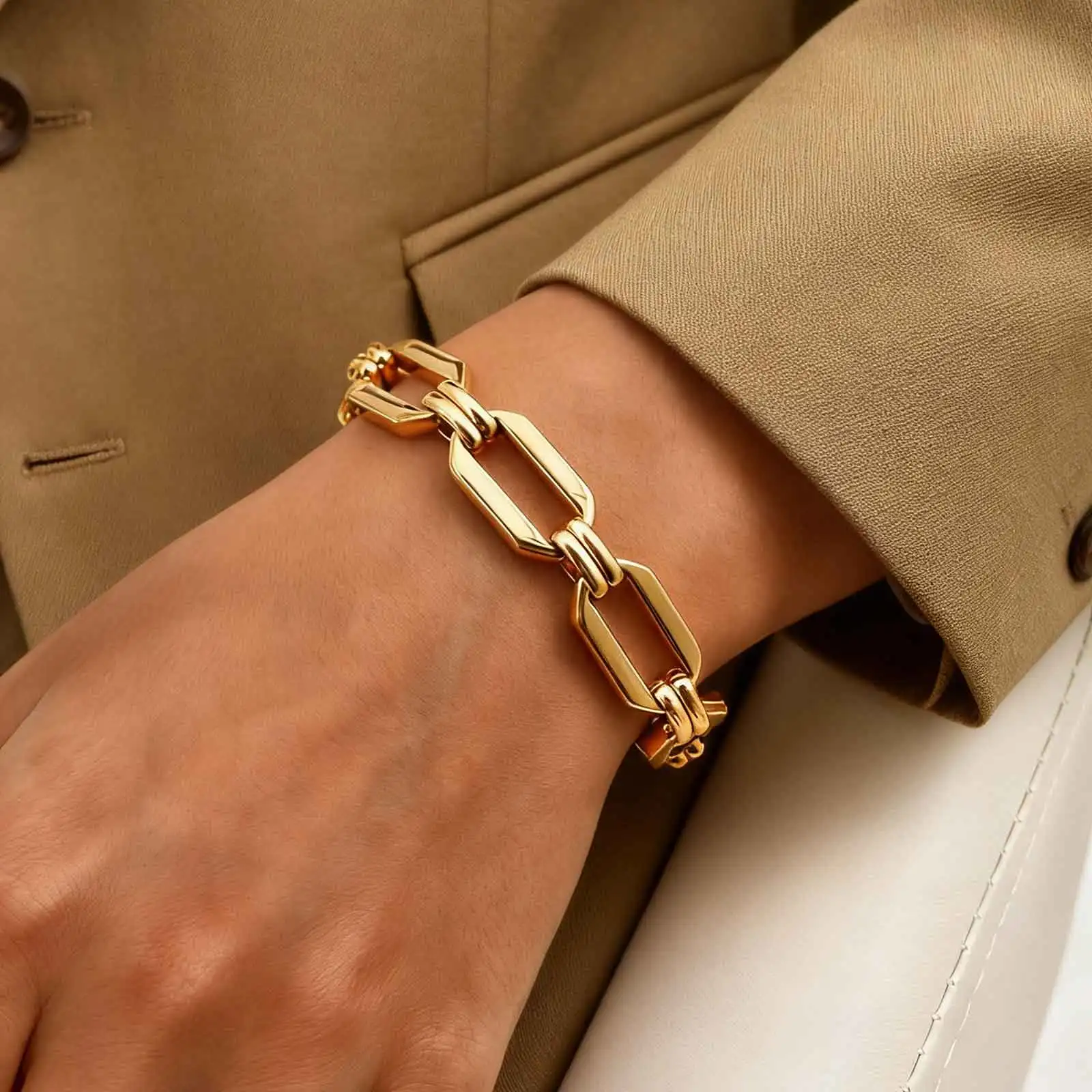 

Chunky Chain Bracelet with Zircon for Women,Stainless Steel Thick Handmade Chain Bracelet, Minimalist Party Stackable Jewelry