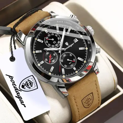 Imagen 1 del producto Reloj de Pulsera POEDAGAR Funcional de Lujo para Hombre, Fecha, Resistente al Agua, Luminoso, Cronógrafo, Reloj de Cuarzo para Hombre, Reloj de Cuero para Hombre