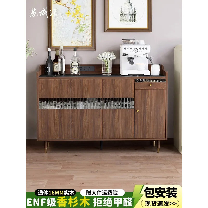 Solid wood dining side cabinet with socket against the wall Integrated locker Living room Coffee cabinet Kitchen Slate tea cabin