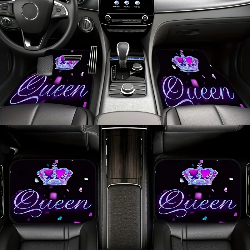 

4pcs QUEEN Crown Pattern Car Floor Mats With Purple Crown Design - Universal Size, Easy To Clean, Fits Most Vehicle Models, Univ