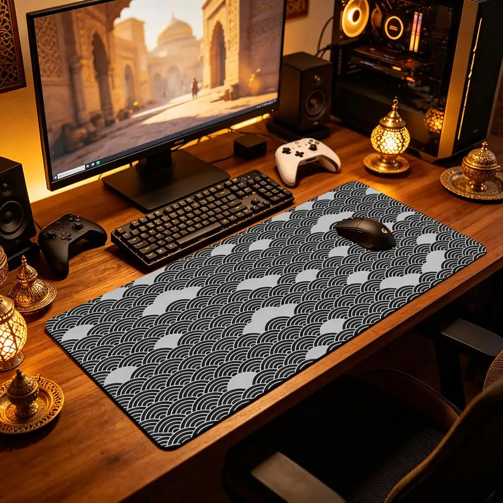 Large Japanese Style Waves Gaming Mouse Pad Non-slip Rubber Gamer Balance Computer Mat Decoracion Deskmat Laptop Office