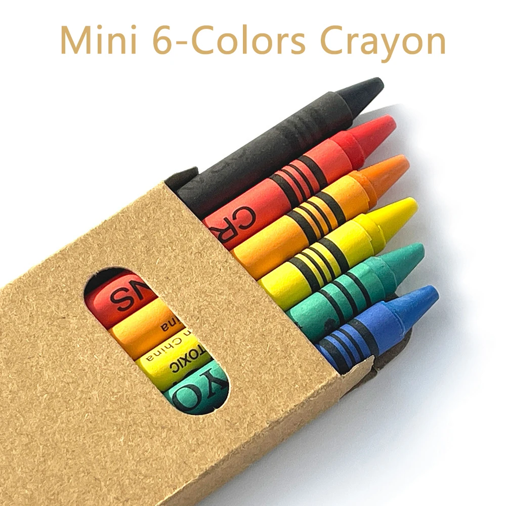 Mini 6-Colors Crayon Portable Set, Kraft Paper Box, Children's Painting Coloring Graffiti Crayon Painting Supplies Gift