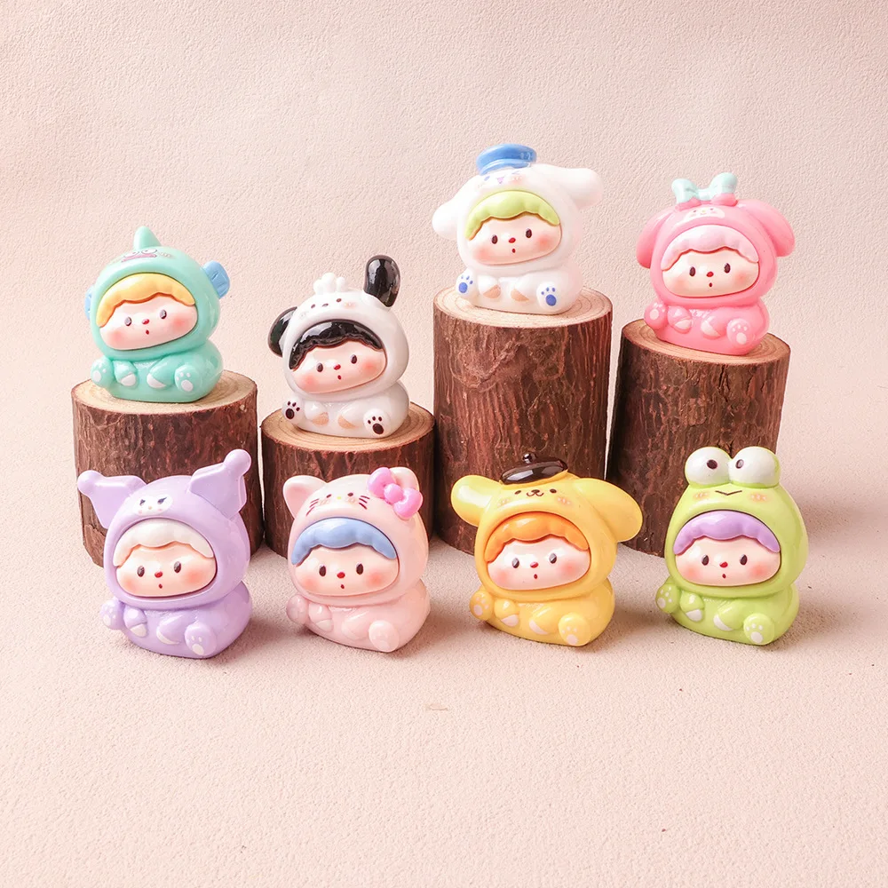 Miniso Sanrio رأس مائل DIY إكسسوارات صغيرة من الراتنج الحلي لعبة عصرية حقيبة أعمى سلسلة مفاتيح قلادة مجوهرات لطيفة