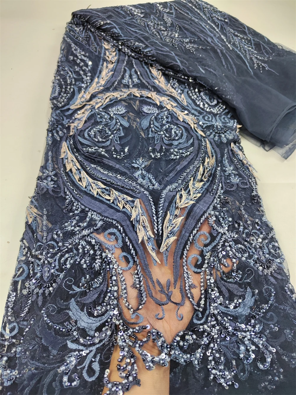 

Африканский нигерийский тюль, кружева ткань, высокое качество, вышивка блестками, вышивка бисером, свадебное платье в французском стиле, 5 ярдов, 2024