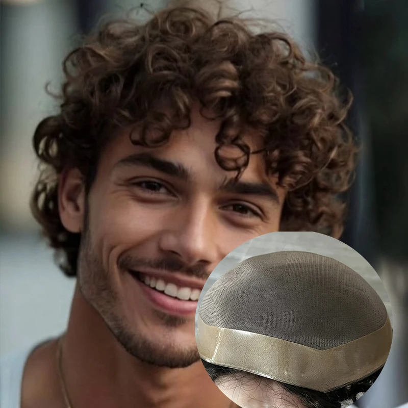 

Мужские парики с естественной линией роста волос, 28 мм, кудрявые # Мужской парик-накладка из 100% натуральных волос, светло-коричневый, с длинной стрижкой «шегги», на моноленте NPU, с эффектом естественного роста волос