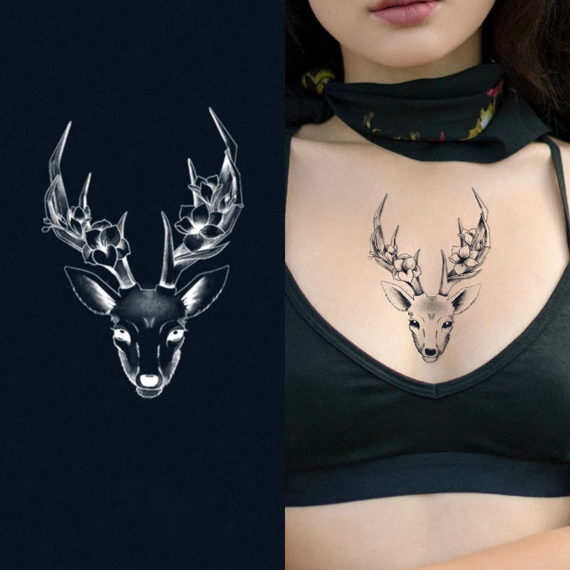 

1pc Black Flower Water Transfer Temporary Tattoos Fashion Deer Flower Fake Tattoos Women Ladies Decor Feet Thigh Arm Leg Tatto