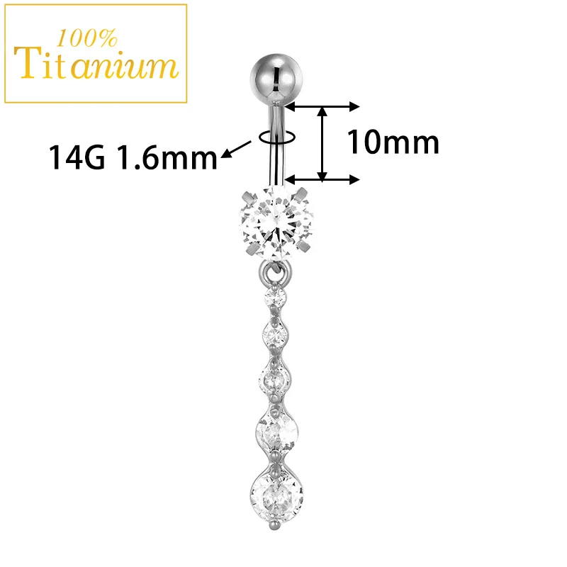Piercing para Ombligo, Joyería de Acero Inoxidable 316L, Barra de 10mm con Circonita Cúbica, Pendientes para Cartílago de Oreja