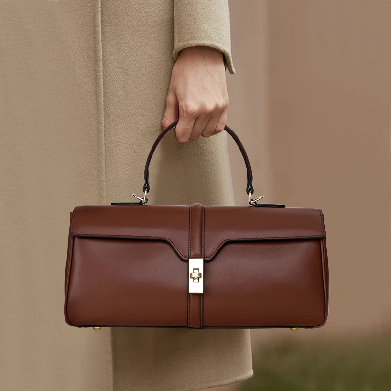 Soft Cow Leather Handbag for Women Large Elegant Ladies Handbag Black Crossbody Satchels Purses