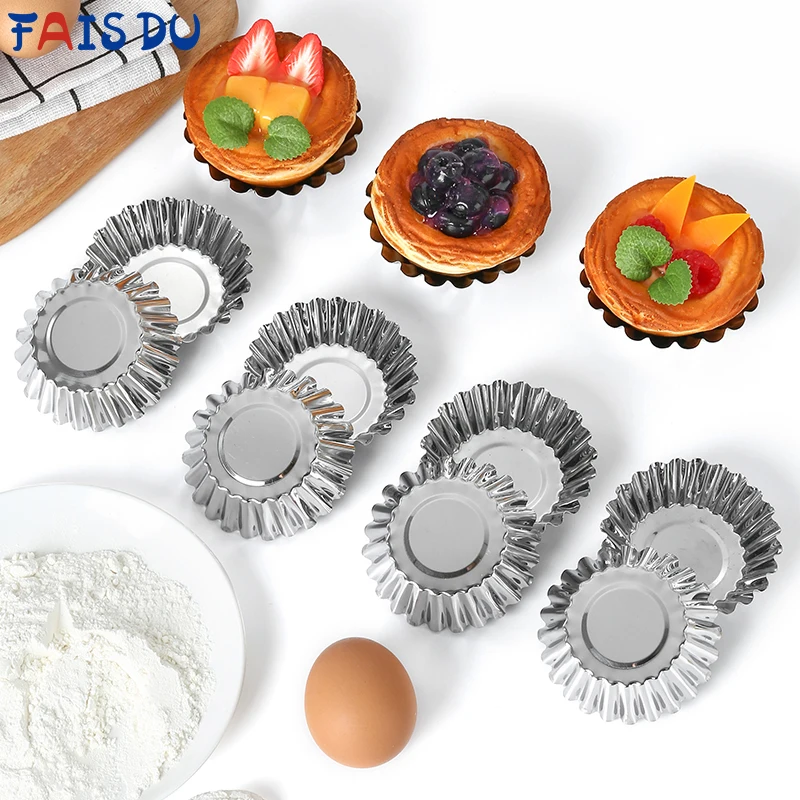 

FAIS DU 10pcs Reusable Tart Mold Stainless Steel Cupcake Cookie Pudding Pie Mould Muffin Cup Egg Tart Mold Kitchen Pastry Tools