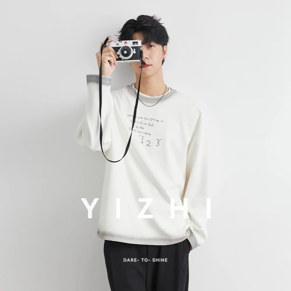 

Fashion Men's Letter Embroidery Long Sleeve T-shirt 2025 Autumn New Casual Comfortable All-match Number Top Men's Clothing