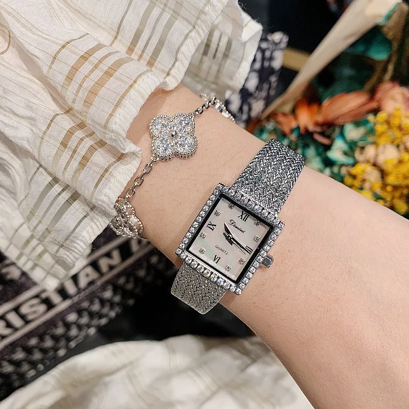 2023  Diamond Wristwatch Luxury Brand Women Watches Quartz Fashion Ladies Watch With Rhinestone Rectangle Bracelet Watch Women