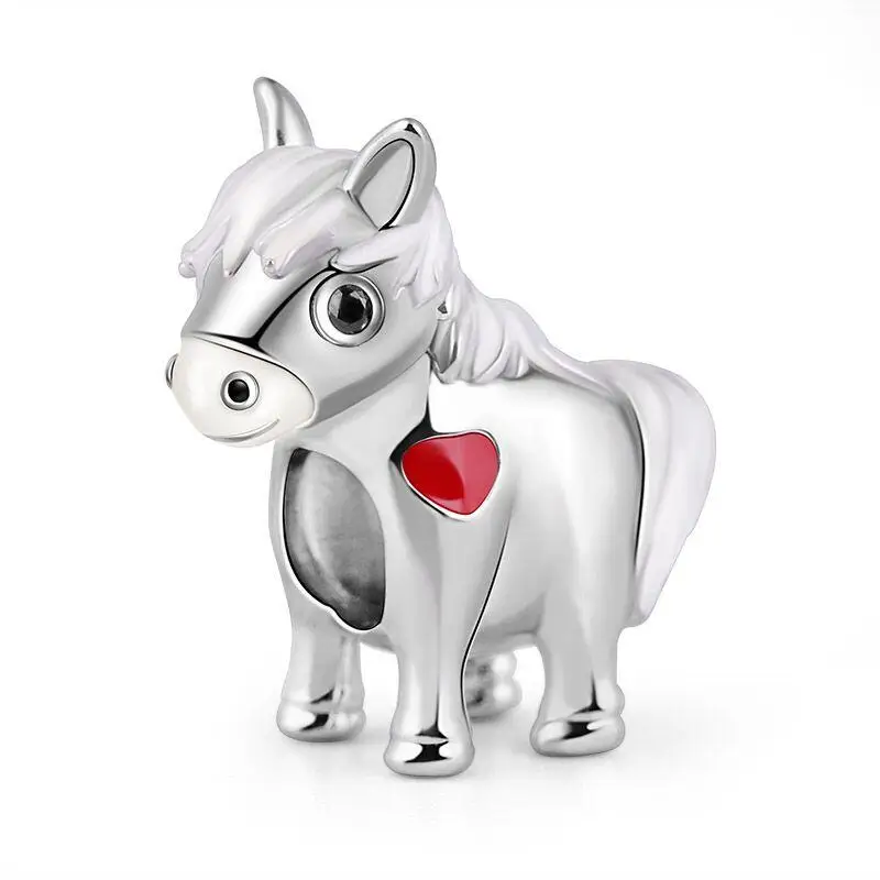 925 Sterling Silver "con forza e libertà" cavallo Fit originale Pandora Charm bracciali ciondolo gioielli Berloque