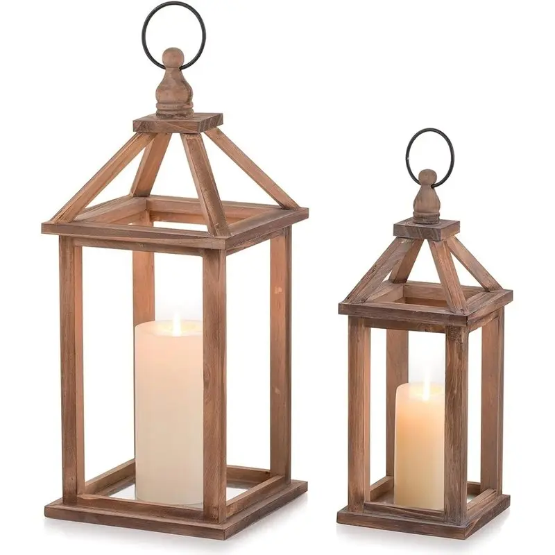 ABAE-Farmhouse Wood Candle Lantern -12