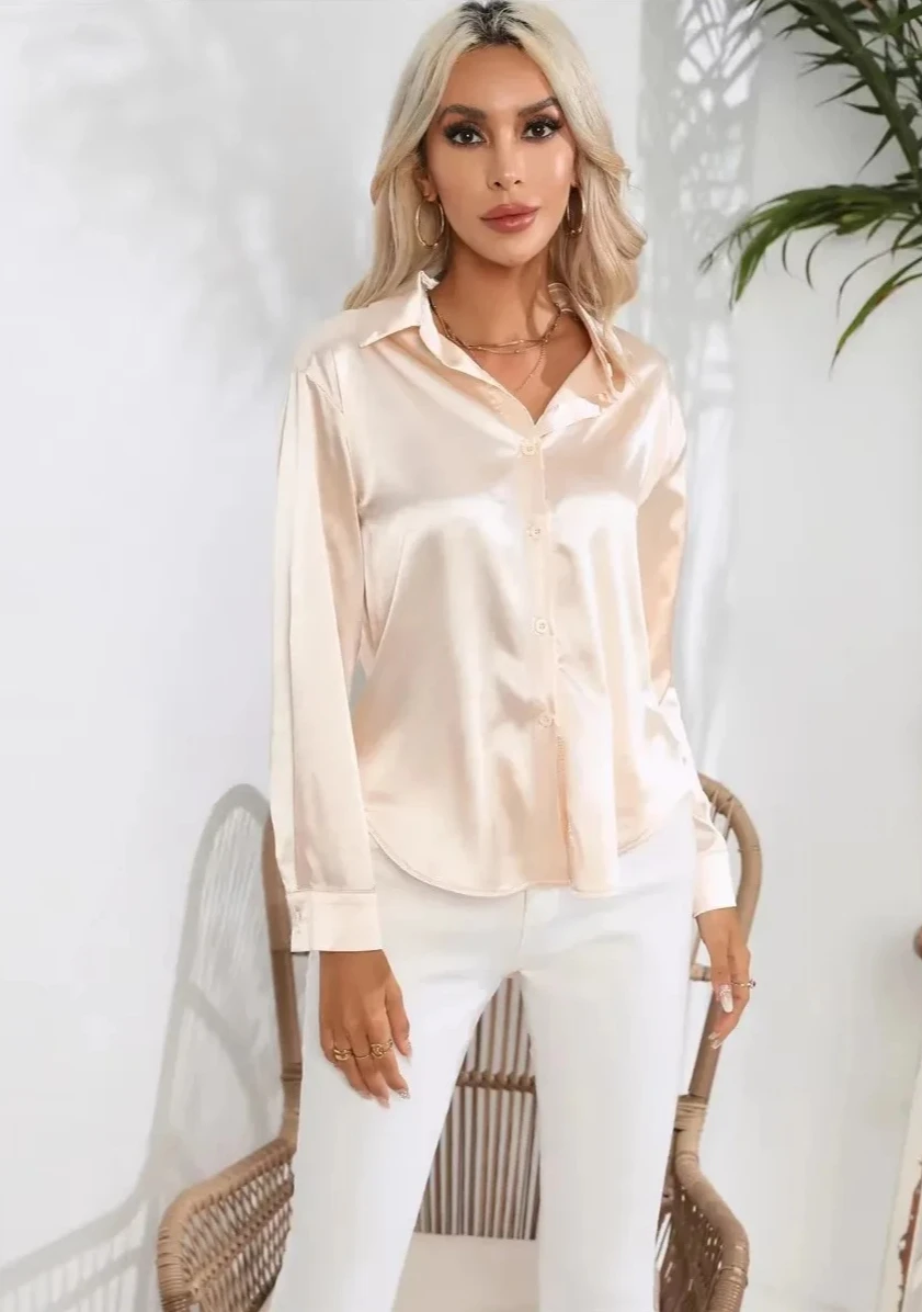 المرأة الربيع والخريف نمط عارضة الداخلية قميص المرأة طويلة الأكمام طوق بلون النايلون بطانة أعلى