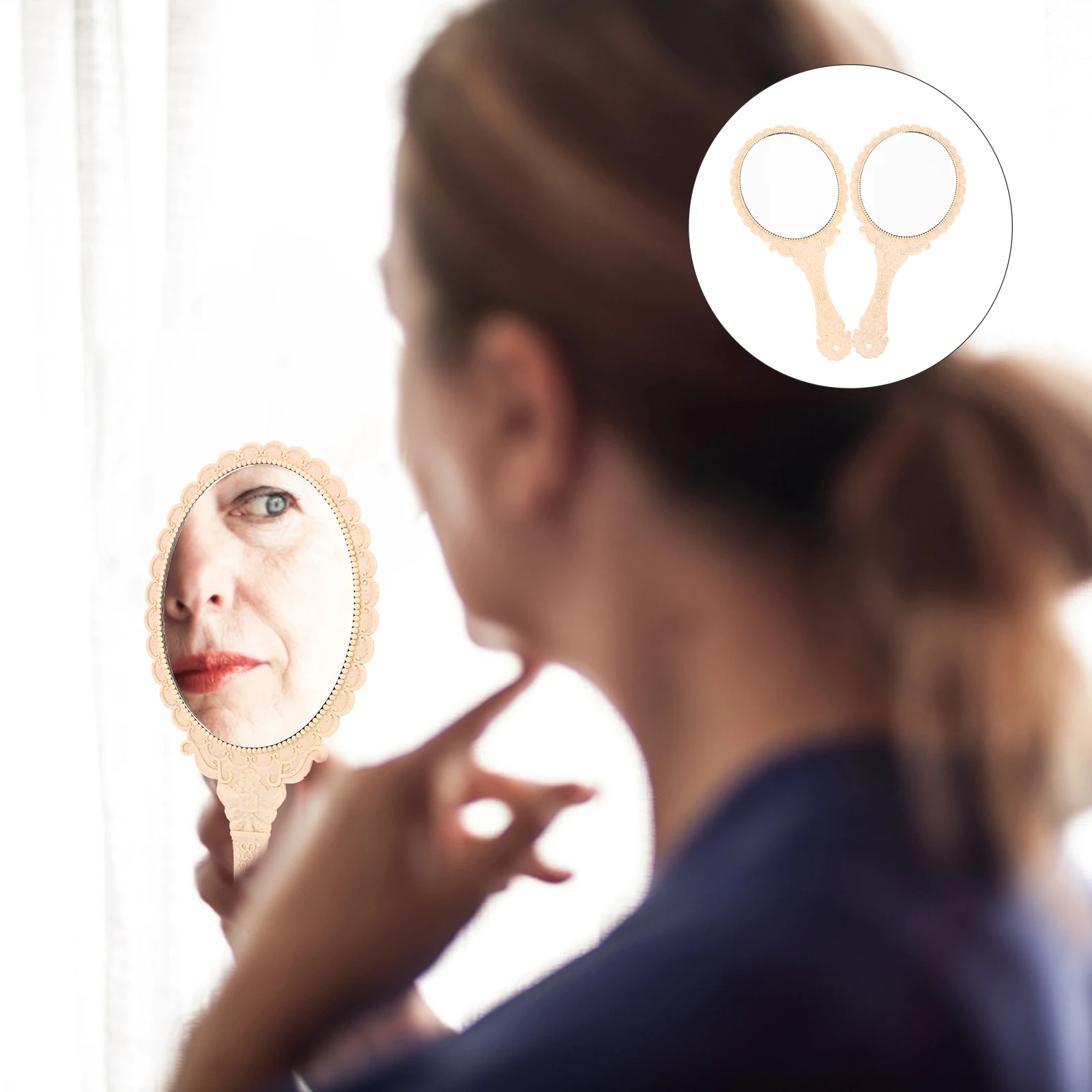 قطعتان من مرآة المكياج المدمجة المحمولة باليد وخفيفة الوزن ومرايا يدوية للسفر مثالية للفتيات والسيدات #1