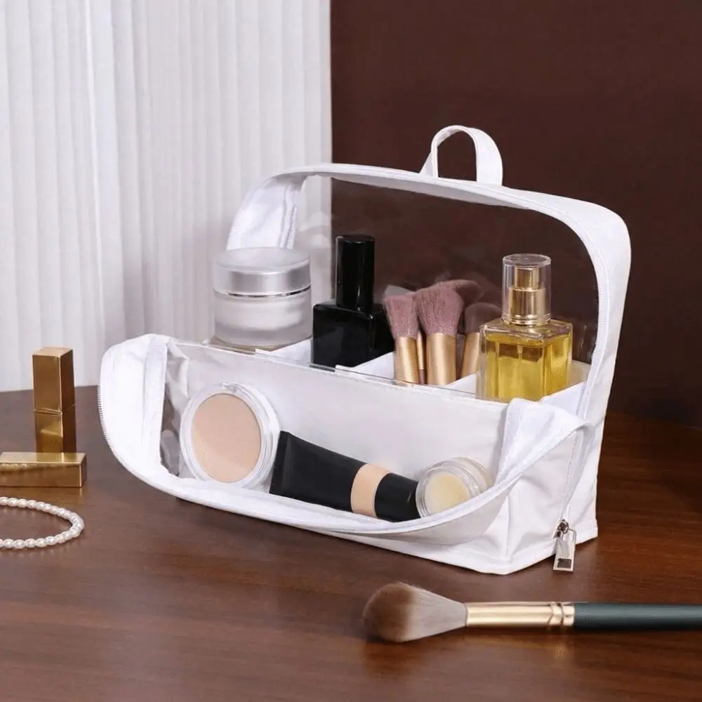 Wasserdichte, transparente Make-up-Tasche, durchsichtiger Reißverschluss, großes Fassungsvermögen, Kosmetiktasche mit Trennwänden und Griff, transparenter Organizer für Toilettenartikel – Detail 10