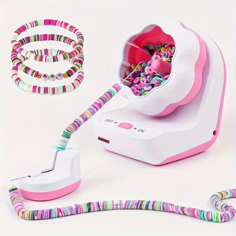 Automatic Electric Bead Spinner Cordless Rechargeable Bracelet Beader Making Kit with Needle Quickly Clay Bead Spinner