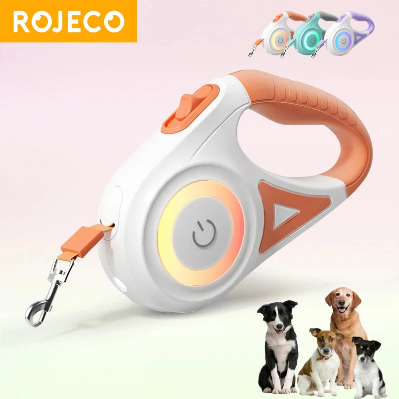 

ROJECO 3M5M Dog Leash With LED Light Retractable Roulette Collar for Pets Soft Handle Dog Walking Running Traction Rope Supplies