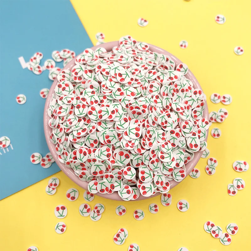 100g Kawaii Cherry Round Slice Hot Clay Sprinkles for Crafts Making Polymer Clay Crystal Mud Material DIY Nail Art Decoration