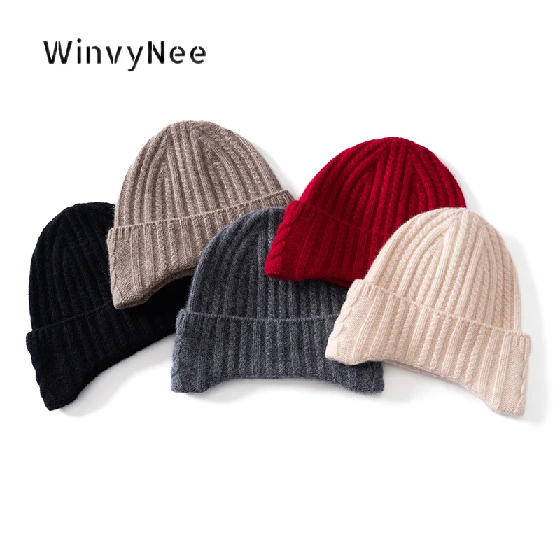 WinvyNee Women 100% Wool Cable Knit Earflap Beanie Hat Skull Cap Autumn Winter Thickened Windproof Warm Casual Headwear I1883046