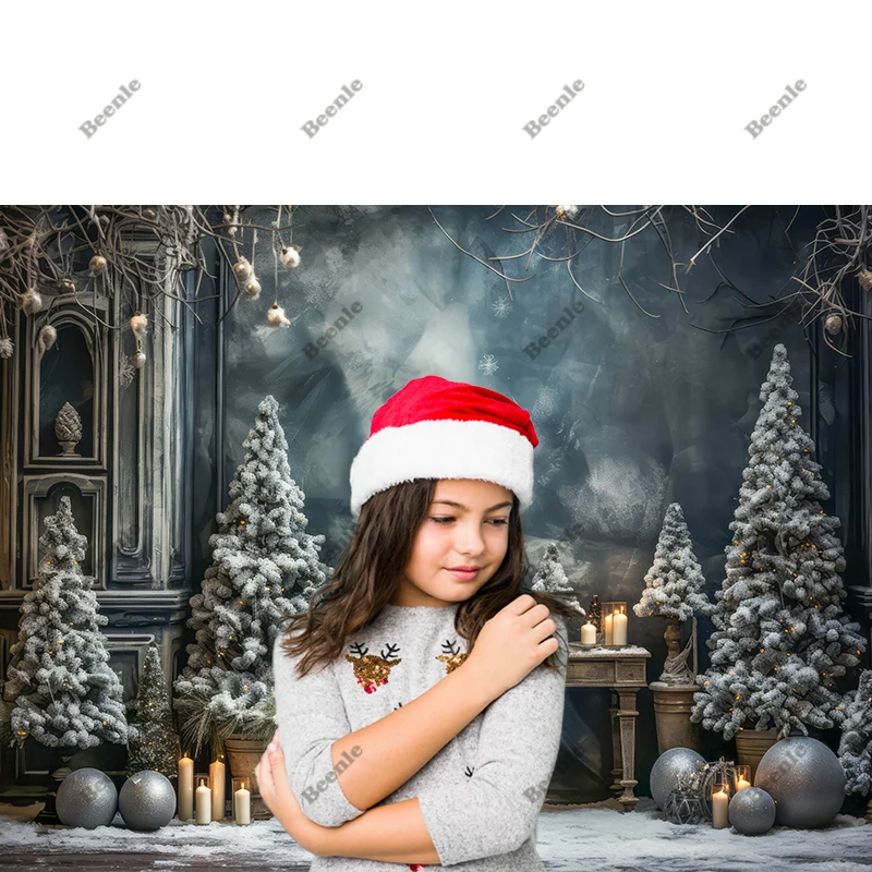 Beenle Merry Christmas Photography Background Tree Gift Window Fireplace Family Portrait Party Decor Backdrop for Photo Studio