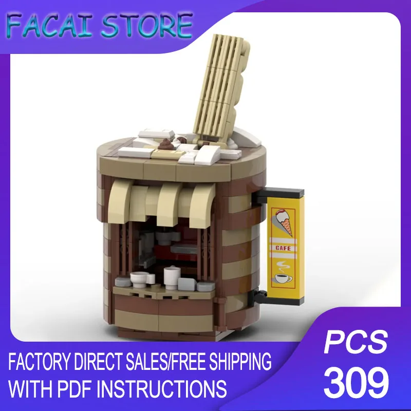 

Moc Building Bricks Coffee Booth Model Building Technology Modular City Street View Model Blocks Construstion Toy Holiday Gifts