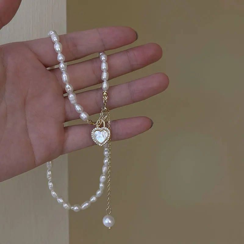 Sweet Love Heart 100% Natural Baroque Freshwater Pearl 14K Gold Filled Female Necklace Jewelry For Women Chains Gifts No Fade