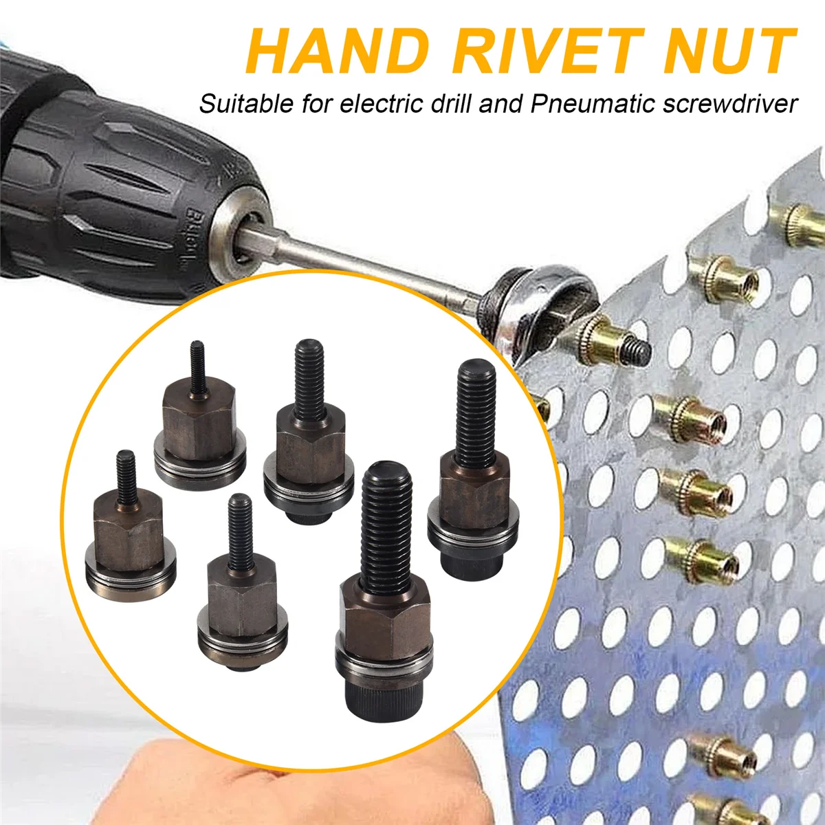 6Pcs Hand Rivet Nut Head Nuts Simple Installation Manual Riveter Rivnut Tool Accessory for Nuts M3 M4 M5 M6 M8 M10