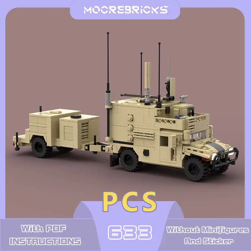 MOC-188905 Army Shelter Carrier HMMWV And Generator Trailer Building Blocks Battle Series Model Bricks Classic Toy Kids Gift