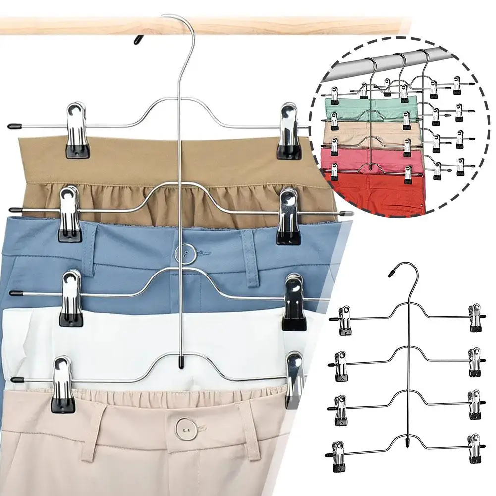 Falda de 4 niveles, pantalones cortos, perchas, ahorro de espacio con Clips ajustables, organizador de almacenamiento, falda, ropa, sin pantalones de Metal, Slip Ha E6d5