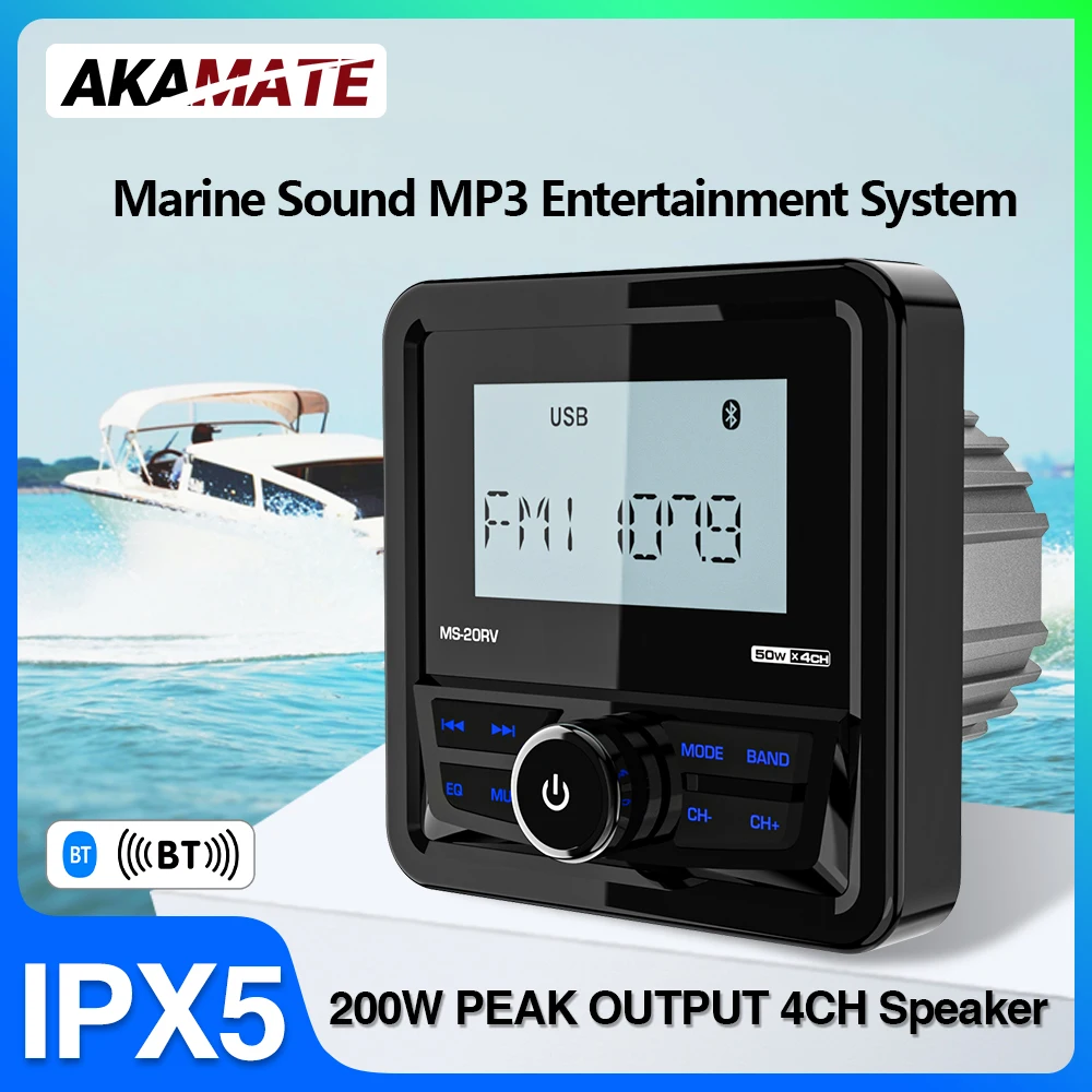 

Marine Radio Boat Stereo FM AM MP3 Media Player Waterproof Bluetooth USB AUX Receiver for UTV ATV SPA RZR