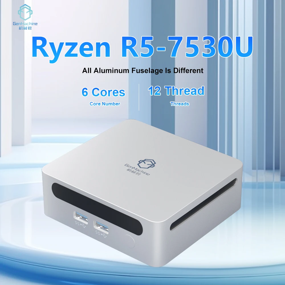 GenMachine New AMD R7 7730U MINI PC R5 7530U Windows 11 DDR4 NVME 8G/256G 16G/512G WIFI6 RTL8852, BT5.2 Desktop Gaming Computer