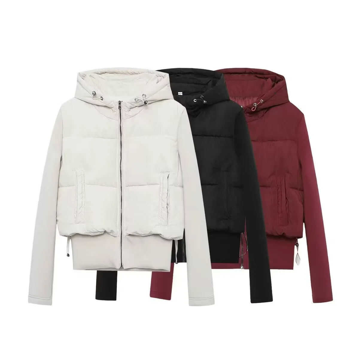 

Шикарная женская куртка с длинным рукавом и капюшоном, однотонная лоскутная парка на молнии с карманами, зимняя модная повседневная женская верхняя одежда