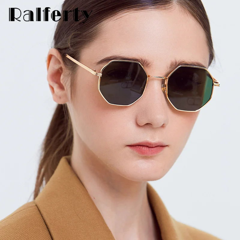 Ralferty Polygon Sunglasses Men Women Luxury Vintage Punk Octagon Anti-UV400 Male Mirror Sunglasses Metal Frame Sunshade Shadow