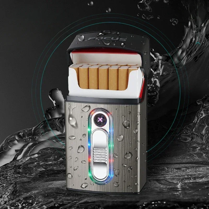 

Multifunctional Cigarette Case with Electric Lighter, Type-C Usb Rechargeable Dual Plasma Lighter with Light 20 Pieces Cigarette