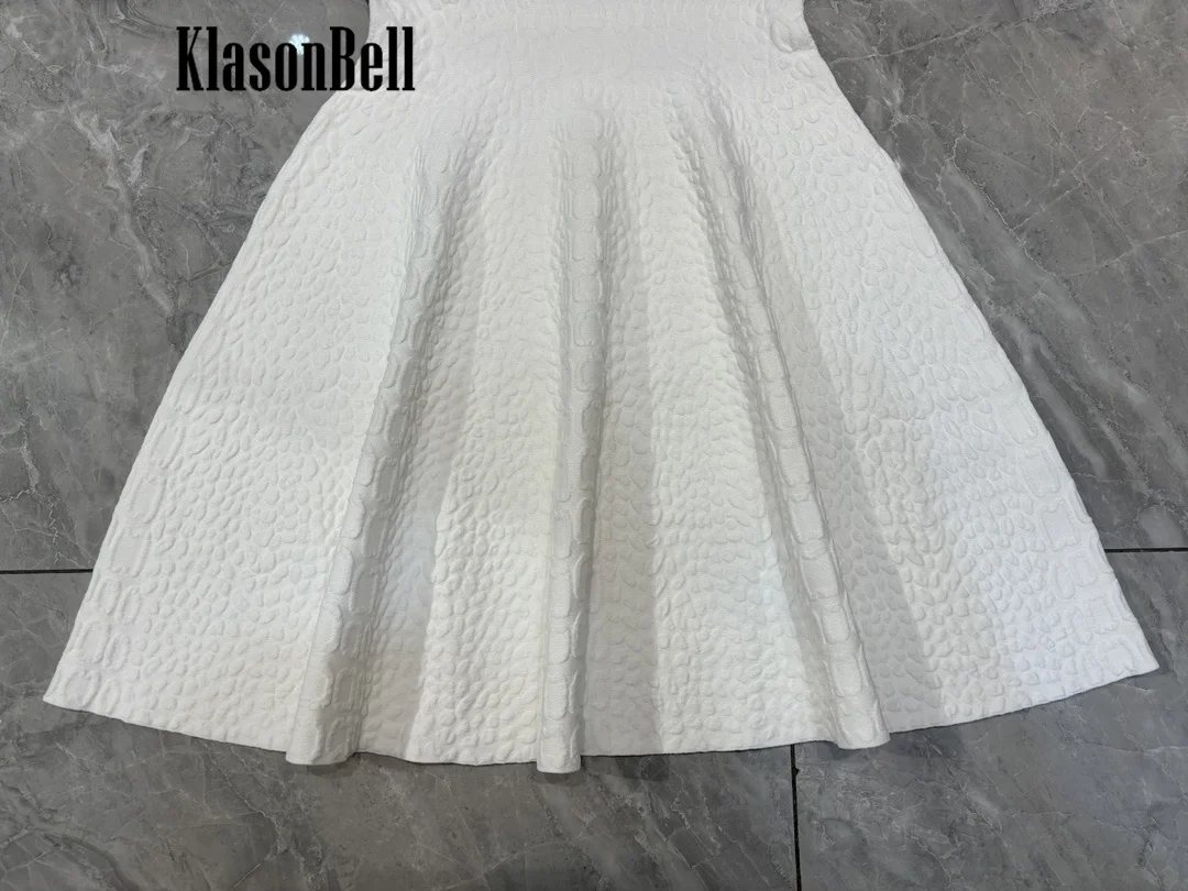 1.2 KlasonBell Fashion Solid Color Jacquard Mini Dress For Women High Quality Knit Stretch O-Neck Sleeveless Tank Dress