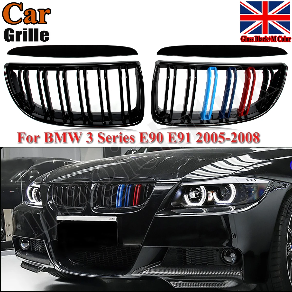 SAIQINGSP Glossy Black+ M Color For BMW 2005-08 E90 E91 323i 328i 335i Front Grilles M Performance Car Accessories Tools